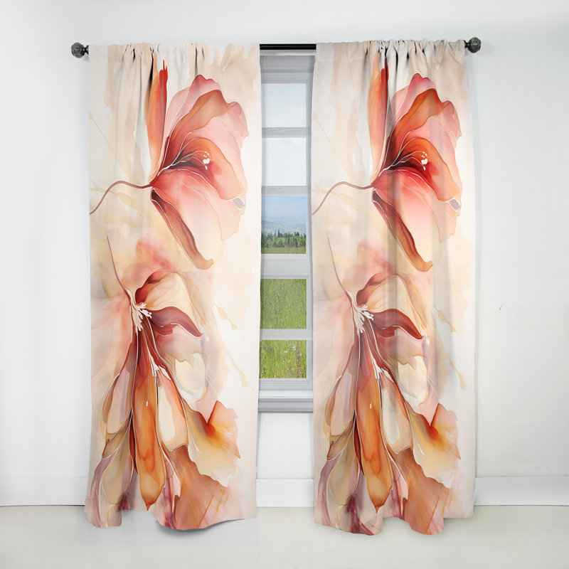 Peach Petal Dance - Modern Velvet Curtain - Room Darkening - 1 panel, 52" W x 90" L