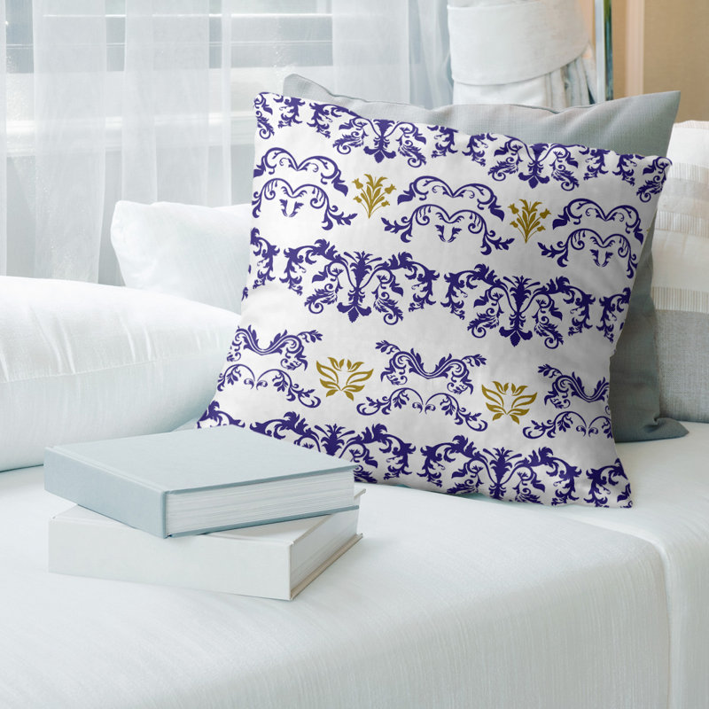 Housse de coussin Baltimore Football Baroque, Polyester filé, 26 po x 26 po, Blanc / Bleu / Jaune