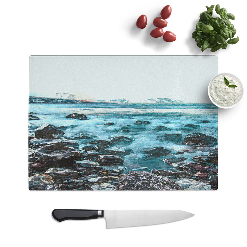 Tempered Glass The Shoreline of Lanzarote in Spain Chopping Board, 28.5 cm W x 20 cm L