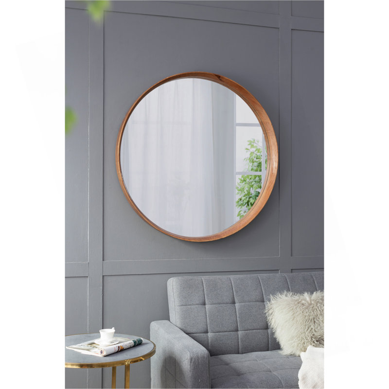 Miroir mural rond en bois D39,4 "x3"