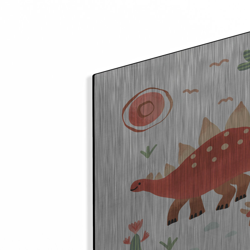 Art mural en métal luxueux «Dino Fun 2» par Farida Zaman, 12 po x 12 po