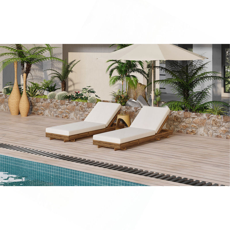 Chaise longue d'extérieur avec dossier réglable à 6 positions, bois d'acacia massif