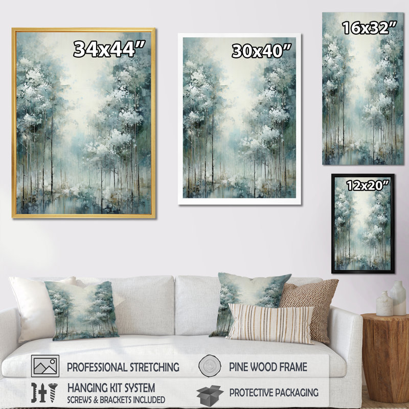 Pin, forêt enchantée I - pin, art mural, H 32 po x l 24 po x P 1 po, Cadre flottant blanc