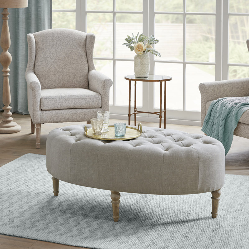 Martha Stewart Clara Tufted Oval Ottoman, Gray