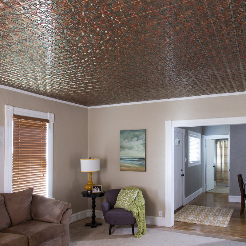 24.375 in. L x 48.375 in. W Embossed Vinyl Glue Up Ceiling Tile, Copper Fantasy