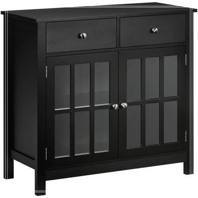 Sideboard Buffet Cabinet, Accent Kitchen Cabinet with Glass Doors, Adjustable Shelf and 2 Drawers for Kitchen, Black by Winston Porter