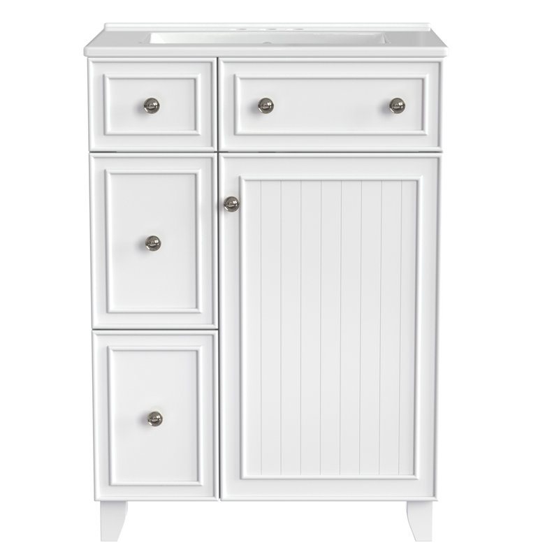 Armoire de meuble-lavabo 24 po avec lavabo en céramique, Blanc / Blanc