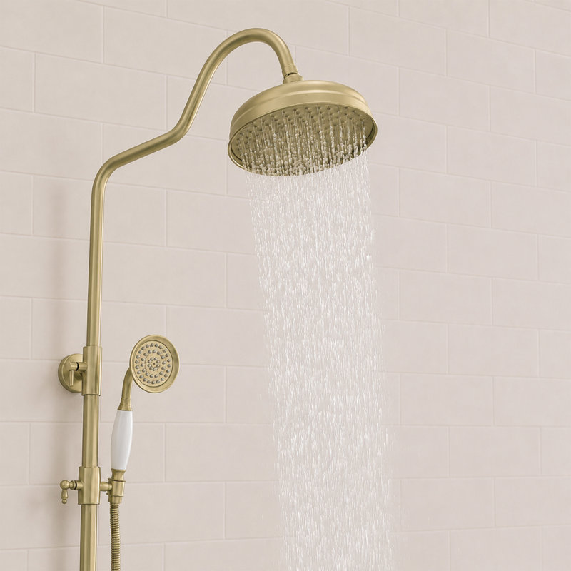 Adjustable 2-Function Shower System with Handles, Brushed Gold