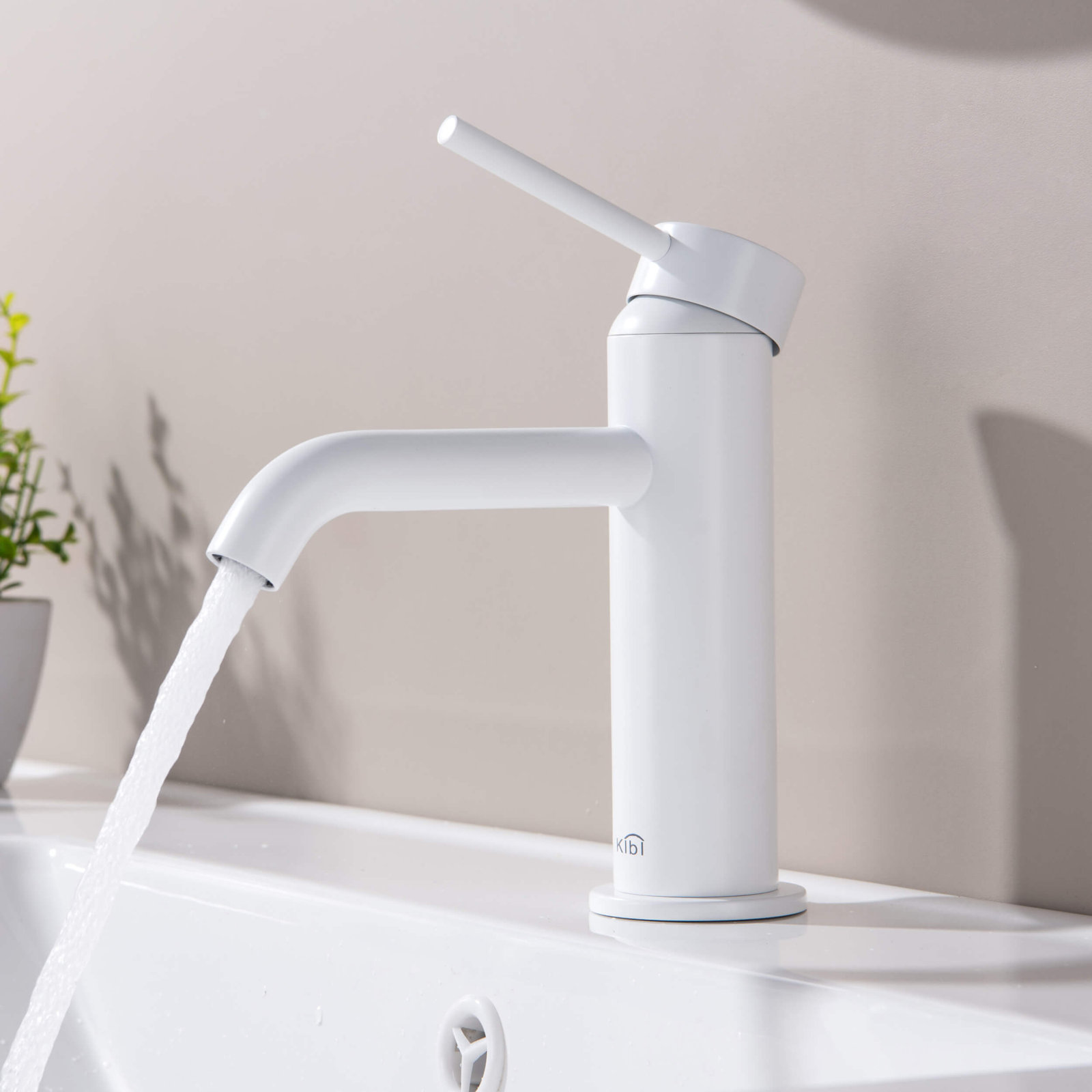 Circular Single Hole Bathroom Faucet, Drain Assembly Included, Matte White