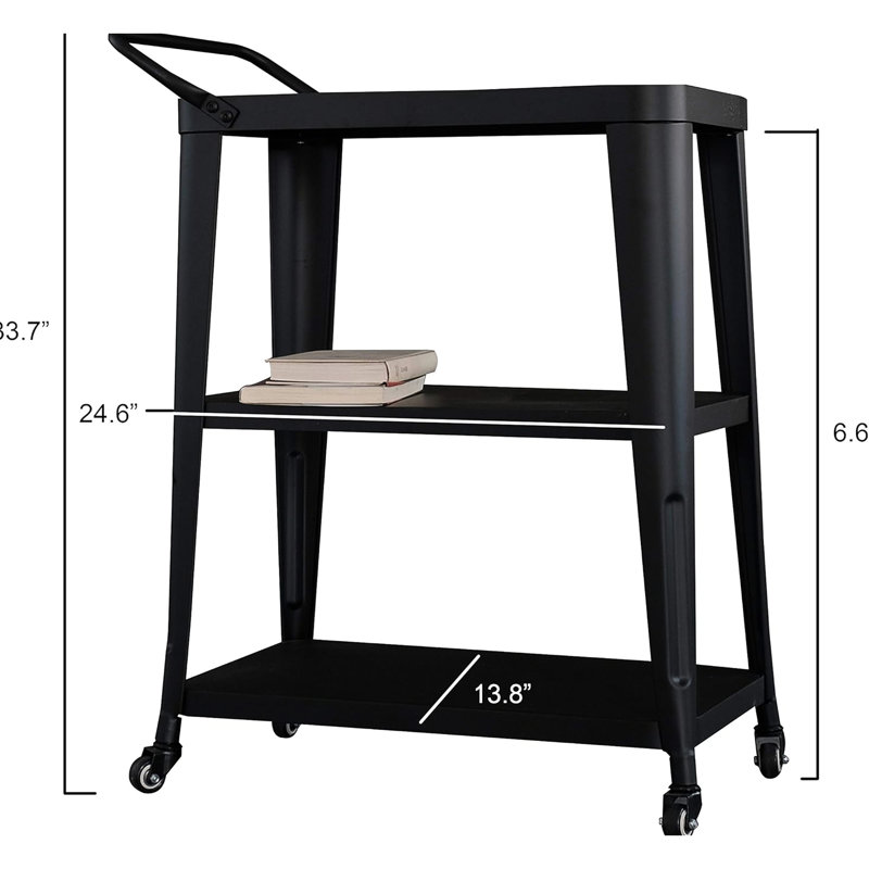 3 - Tiered, Black Industrial Dining Cart, Swivel Wheels, Handle, All Metal, Kitchen Use, Party Industrial, Finish, Metal Design, Kitchen, Room