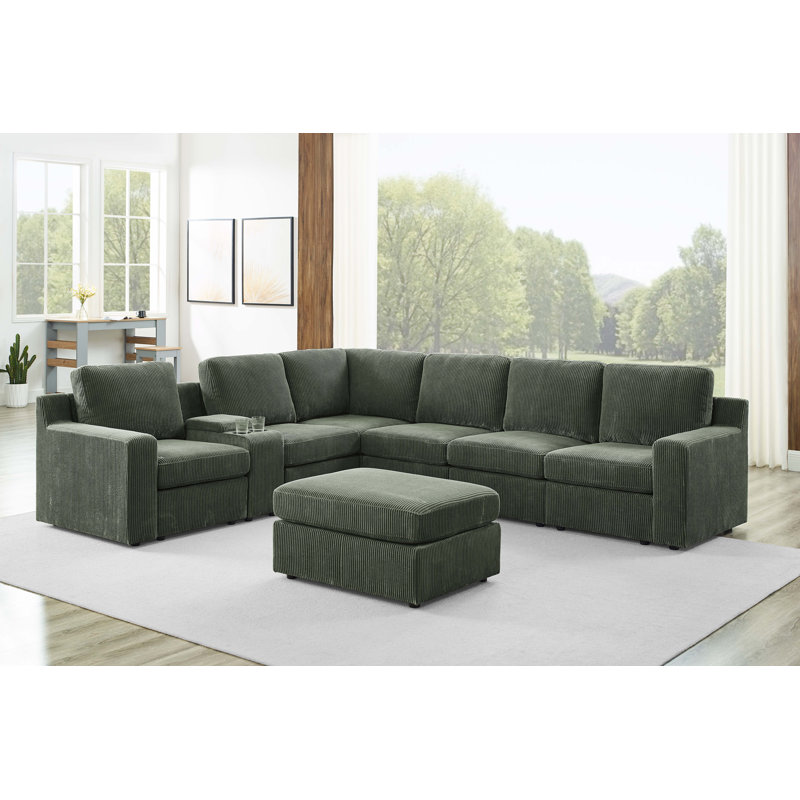 Canapé modulaire Limesvilles, Velours côtelé vert foncé