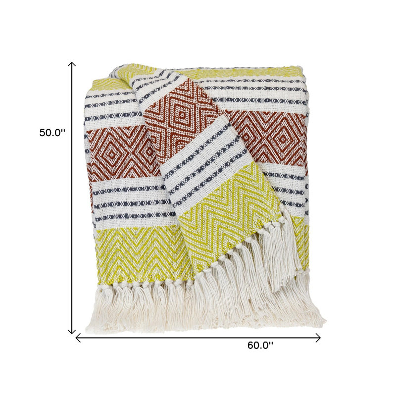 Jeté rayé en coton tissé orange brûlé