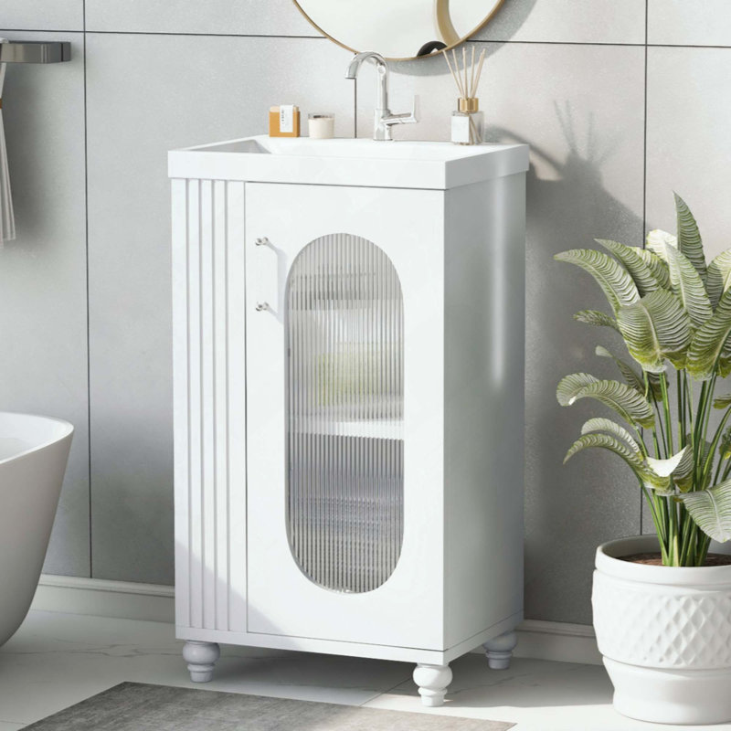 Meuble-lavabo avec lavabo, meuble-lavabo avec tablette à deux niveaux, tablette réglable, bois massif et panneau de fibres à densité moyenne