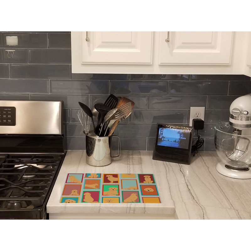 Lots of Golden Retriever Glass Cutting Board Large