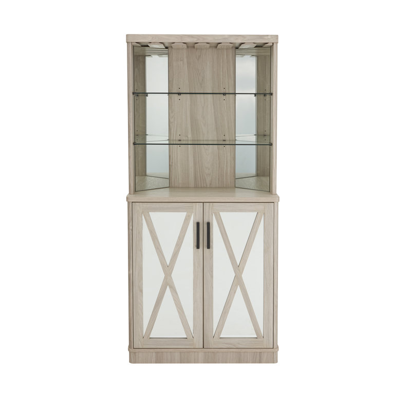 Bar d'angle avec panneaux en miroir, Chêne blanc