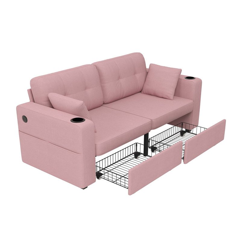 Canapé moderne en chenille avec chargement USB et rangement intelligent, Rose