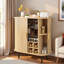 Armoire à vin cannelée avec support à vin à 8 grilles, 5 tablettes réglables à 5 niveaux, 2 porte-verres, 4 espaces de rangement cachés et portes coulissantes-1273156932