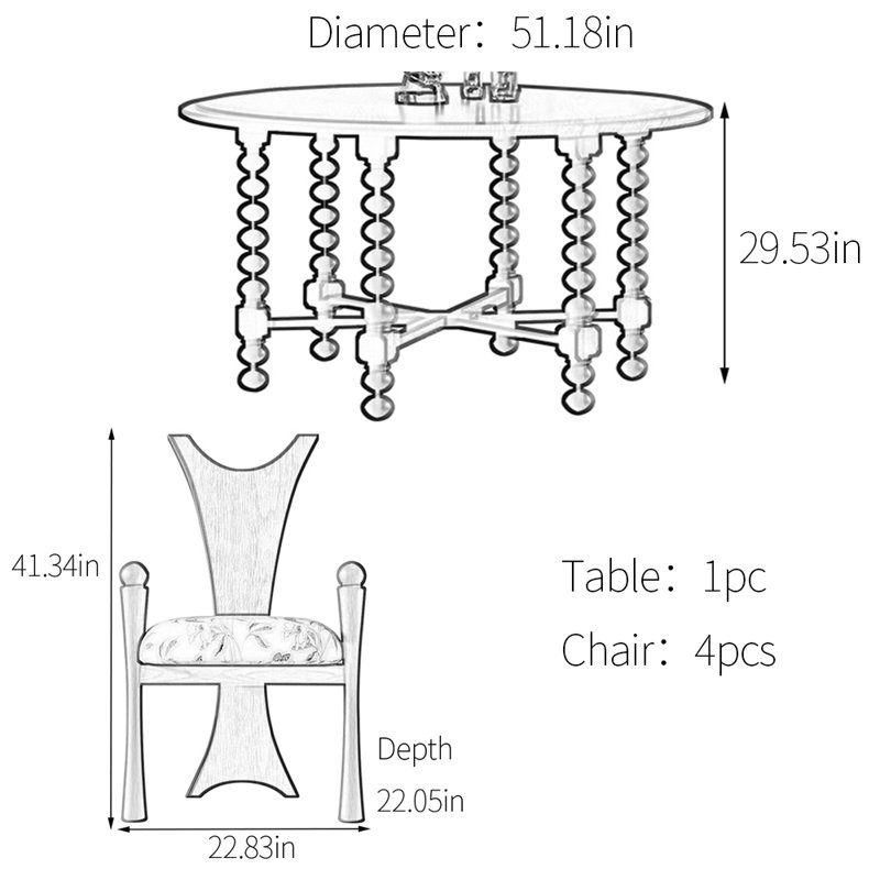 Round multilayer solid board dining table set, 29.53" H x 51.18" L x 51.18" W