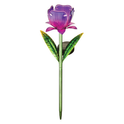 Mini Solar Powered Metal and Glass Tulip Decorative Flower Garden Stake