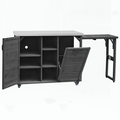 Outdoor Kitchen Island with Foldable Grill Table,Outdoor Bar Cart