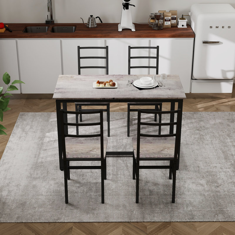 Ensemble de table de salle à manger 5 pièces, avec 4 chaises pour la salle à manger, Gris, Gris, Noir