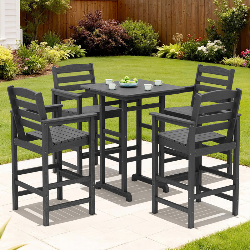 Ensemble de bar de terrasse 5 pièces noir, 1 table, 4 chaises, Gris