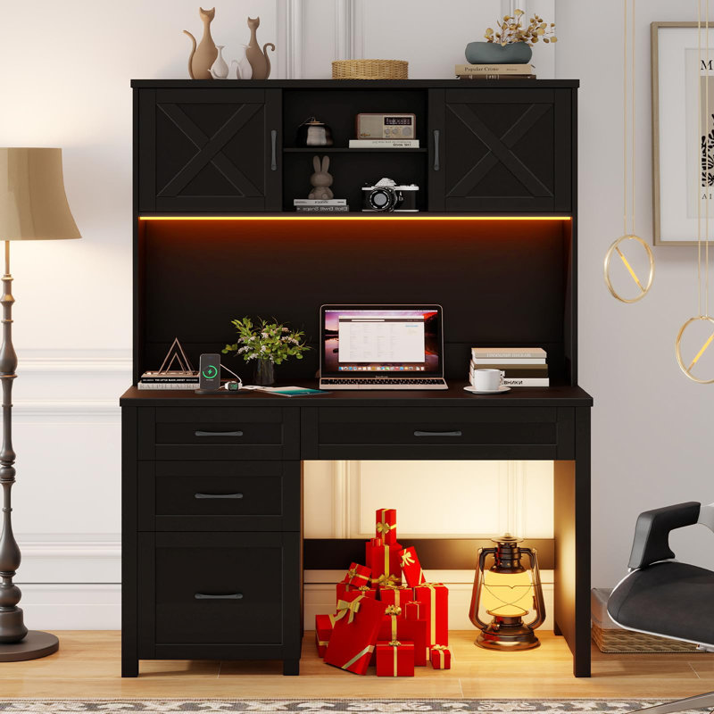 Bureau double caisson Farmhouse, Noir / Noir
