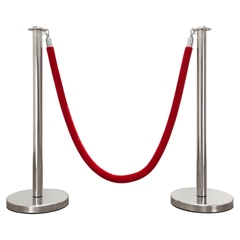 VIP Crowd Control Rope Stanchion (2 Mirror Flat Top/Flat Base + 6' Red Rope)