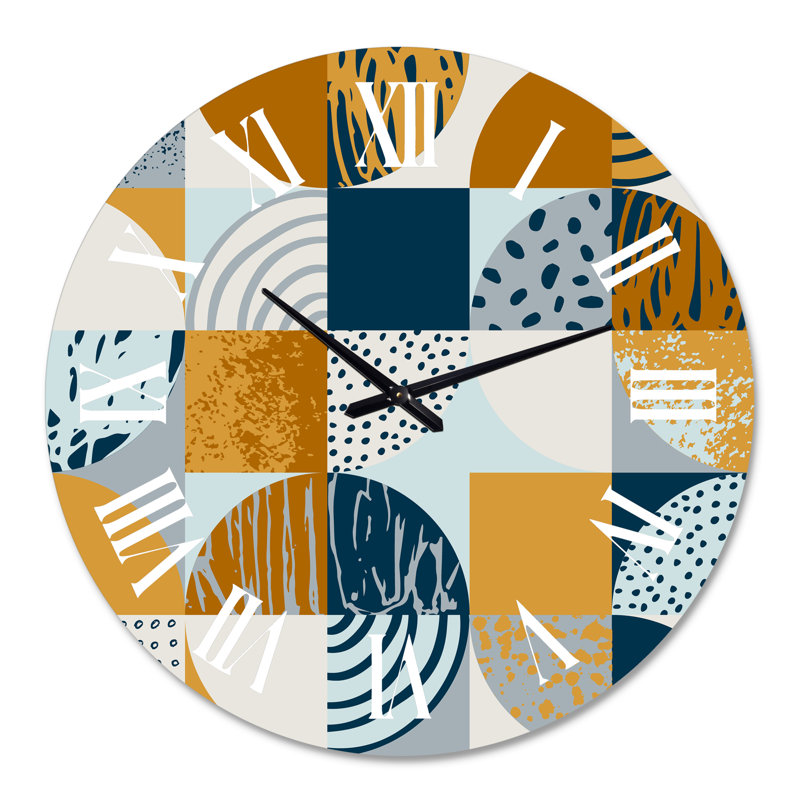 Rétro demi-cercles cercles et carrés - horloge murale moderne, Surdimensionné