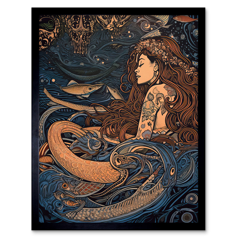 Vinoe Little Mermaid And Aquatic Animals - Single Picture Frame Print