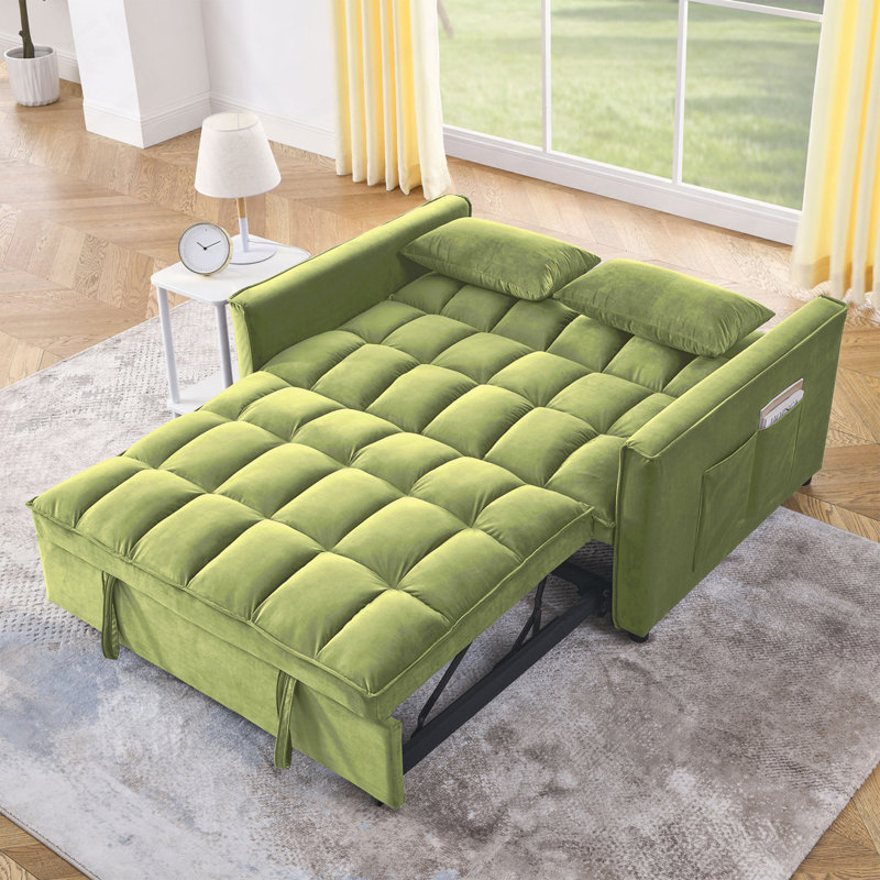 Convertible  Sleeper Sofa with Adjustable Backrest, Green