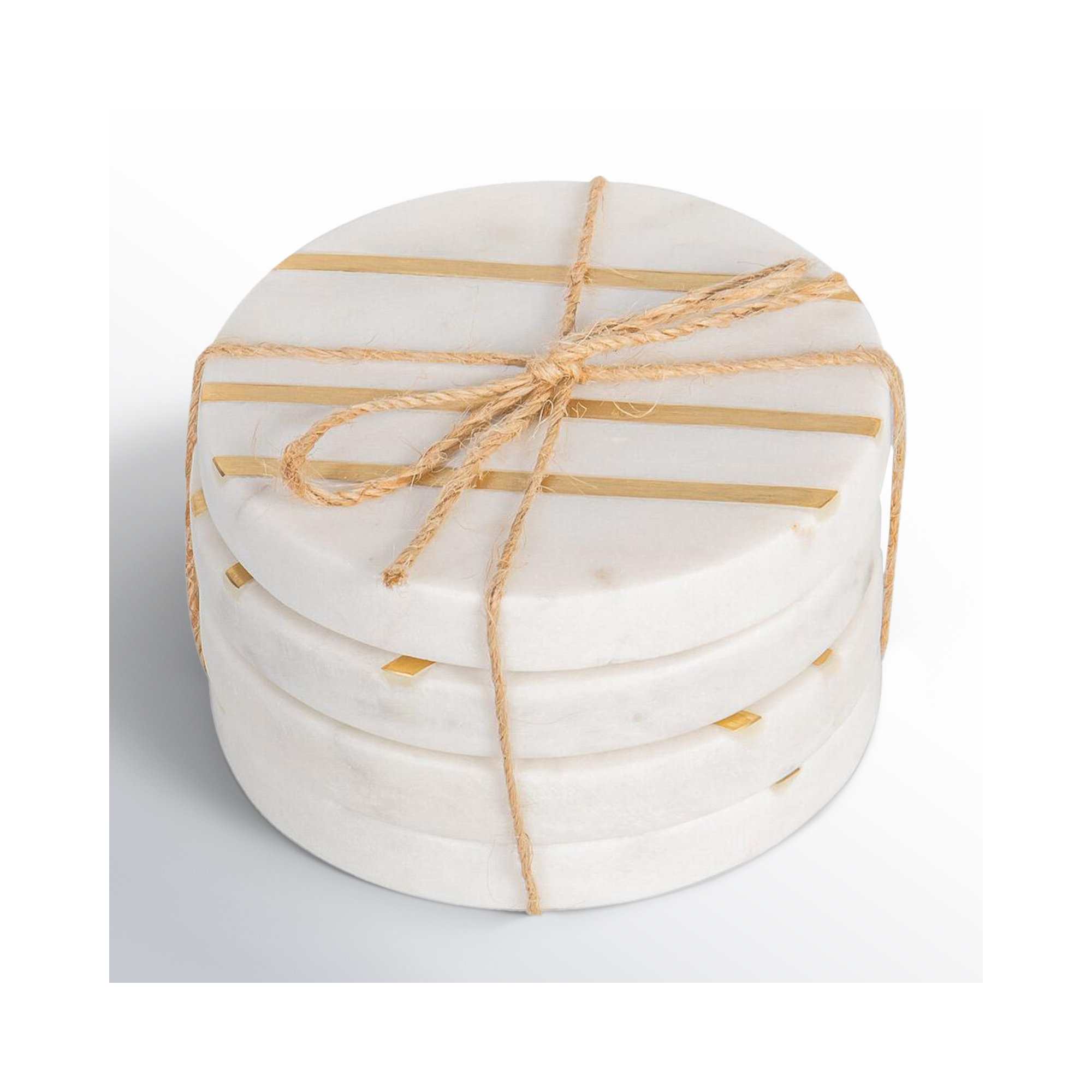 Broome Gold Inlay Marble Round Coaster Set