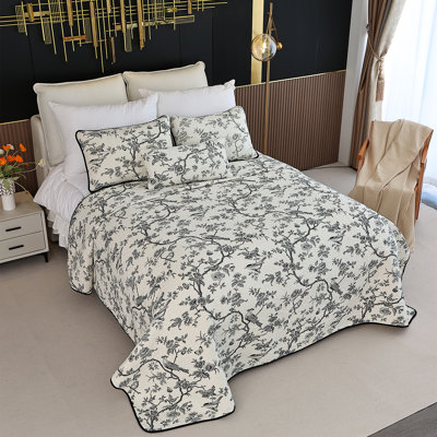  100% Cotton Black Printed Floral Quilt Bedding Set