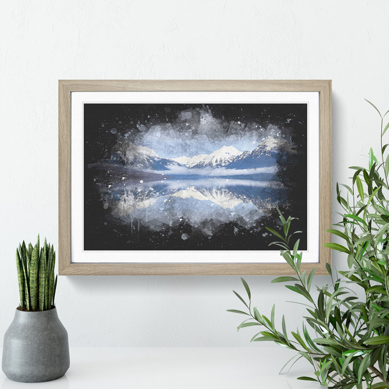 Lake Mcdonald In Montana Paint Splash - Picture Frame Graphic Art, 24cm H x 33cm W x 2cm D, Oak Framed