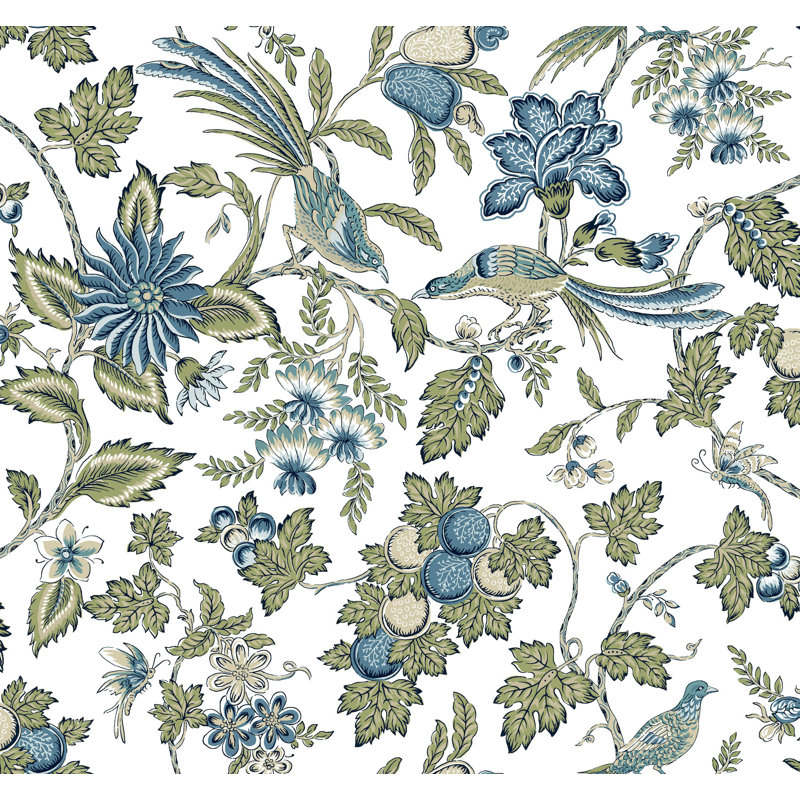 Parterre Blue Jacobean Wallpaper, Blue