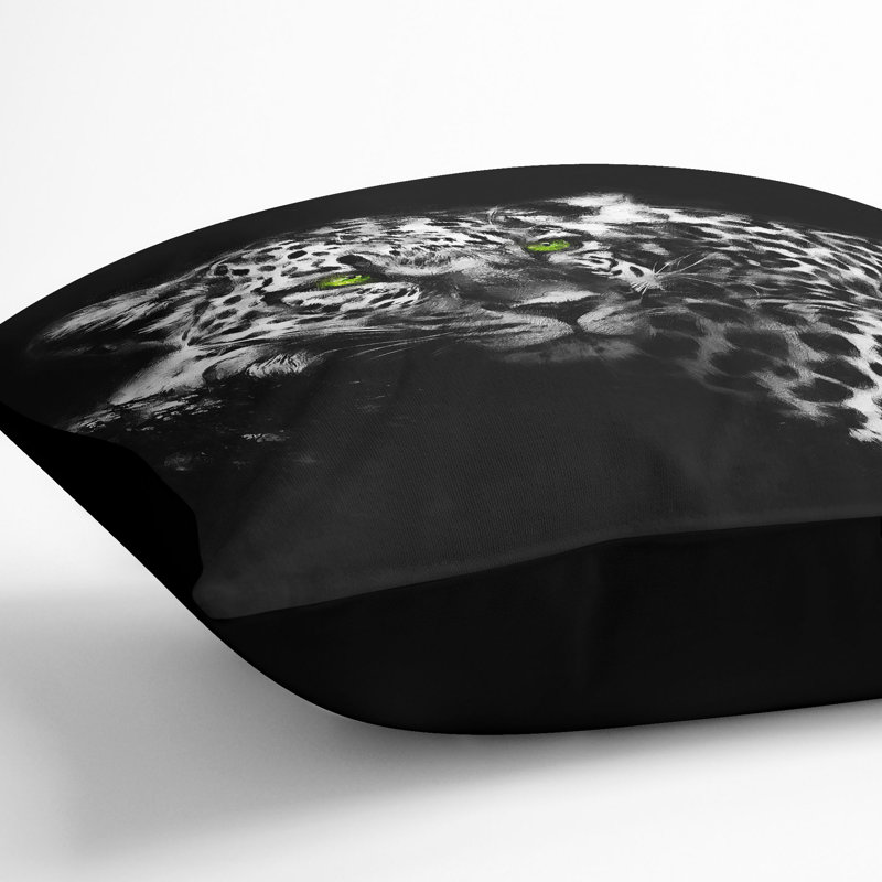 Leopard with Eyes High Painting Cushion with Filling, 55cm H x 55cm W x 20cm D, Black