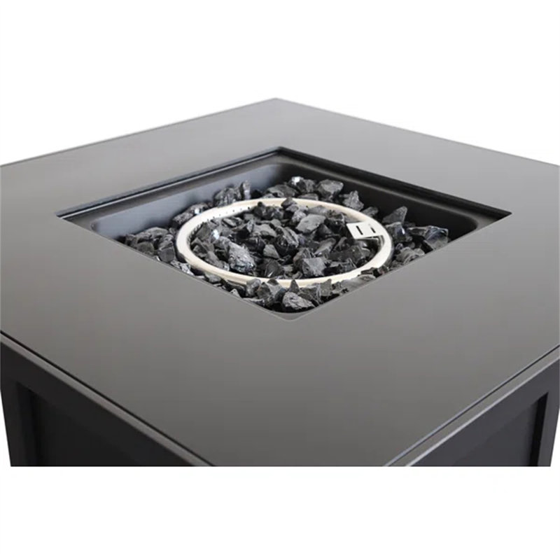 Foyer en métal thermolaqué 30 po avec couvercle en verre fumé, Noir