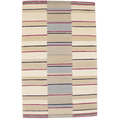 Tapis moderne multicolore rayé 5 x 8 touffeté à la main