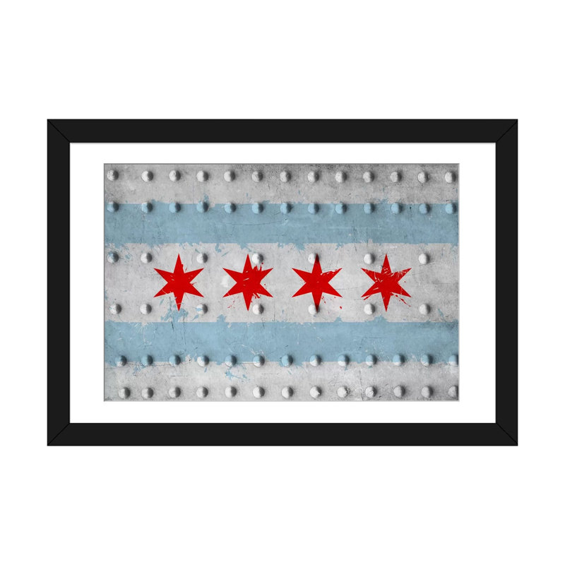 Chicago, Illinois - Rivet grunge, impression sur toile, H 16 po x l 24 po x P 1 po, Papier d'art encadré noir, Blanc