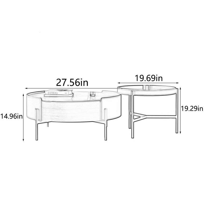 Saddle leather rock slab creative tea table, Brown/White