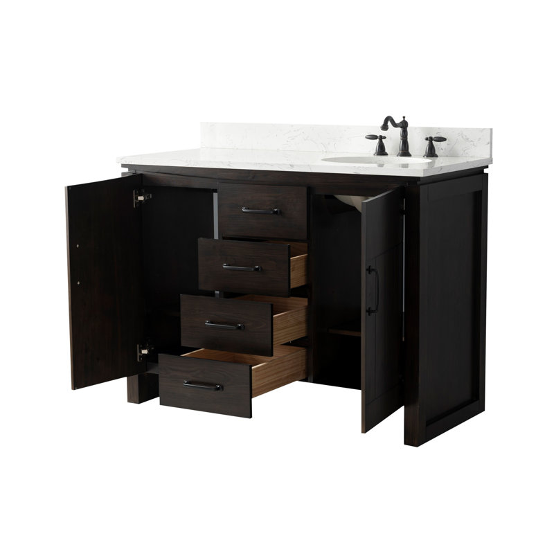 Meuble-lavabo simple 48 po en placage de bois de sapin naturel, Blanc, Brun