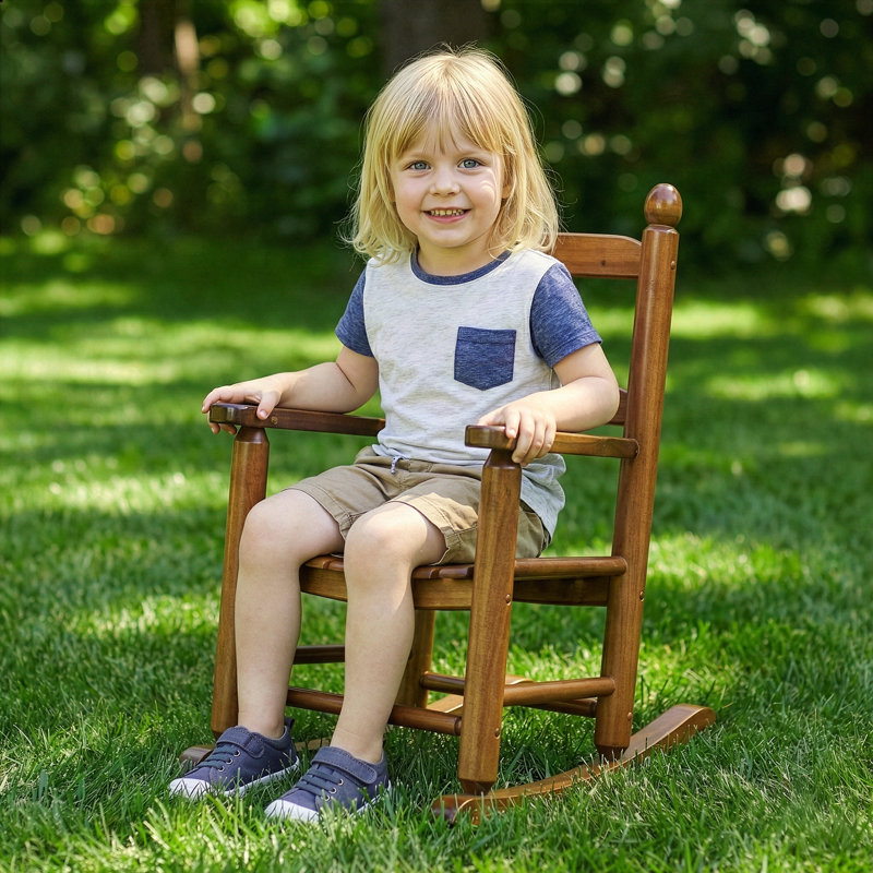 16 In. Kids Classic Solid Poplar Wood Rocking Chair In Natural Wood Finish, Egg-Shaped Seat For Ages 2–5, Brown
