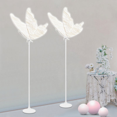 2Pcs Elegant Wedding Decoration Butterfly Floor Lamp LED Ambient Light Gold Gauze White Light