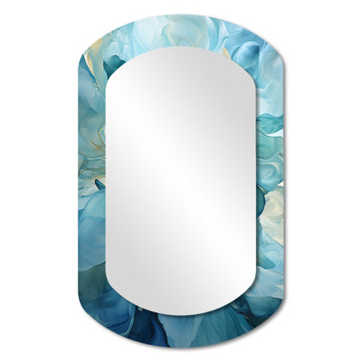 Aqua Blue And White Serenity Swirl IV - Abstract Metal Art Decor - Modern Irregular Wall Mirror