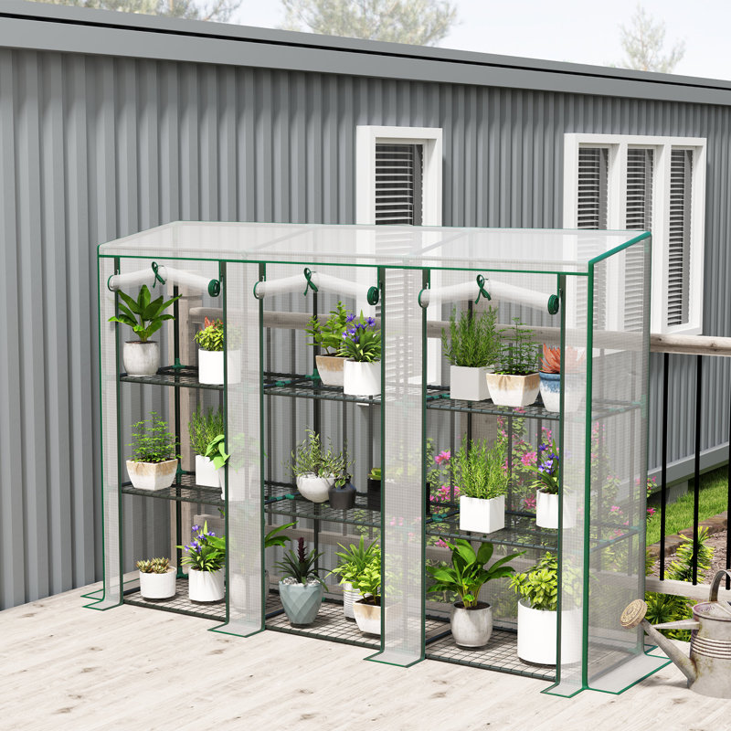 Outsunny Lean-to Mini Greenhouse PE Cover 215 x 46 x 151cm White