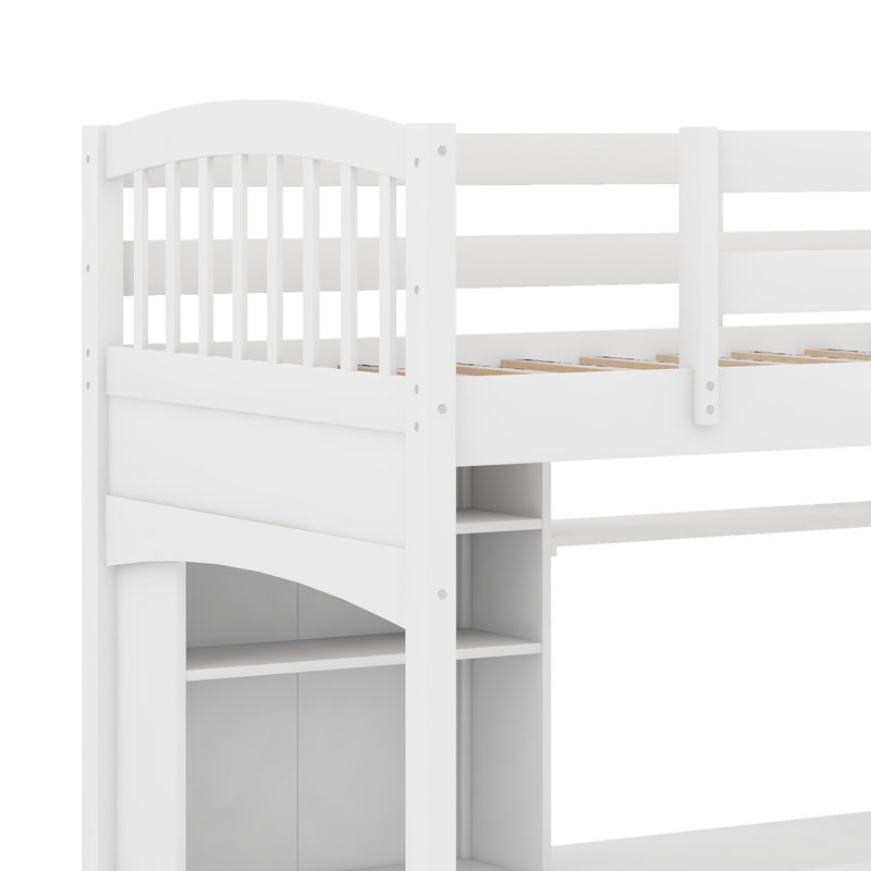Structure de lit mezzanine polyvalente, tablettes de rangement pratiques, bureau intégré et échelle fiable