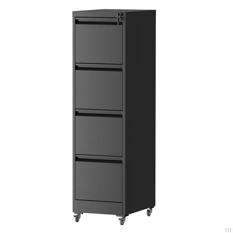 4 Drawer Metal Locking Vertical File Cabinet On Wheels – Heavy-Duty Lockable Cabinet For Home & Office, 17.71"D*15.16"W*52.28"H