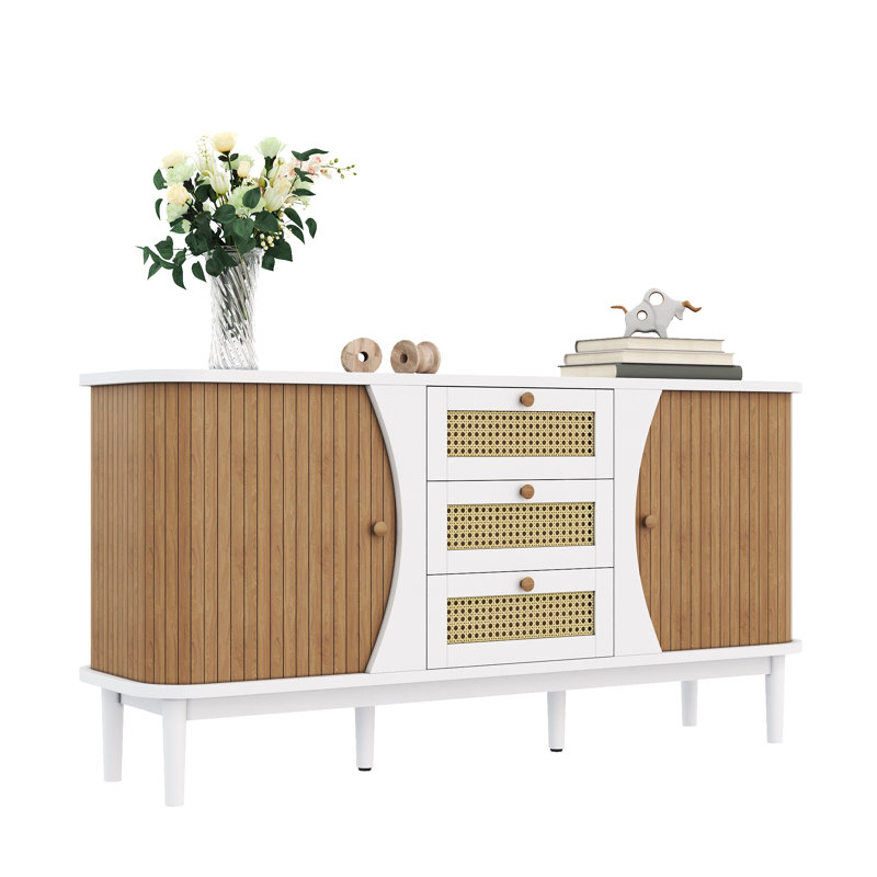 Amiah 140cm Sideboard, White and natural