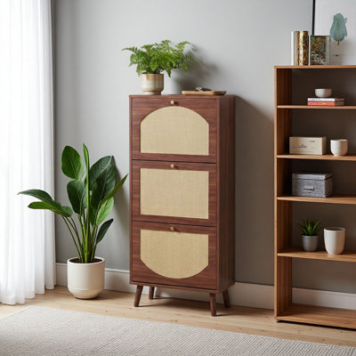 Rattan-Covered 3-Drawer Shoe Cabinet, Particleboard, 54*24*135 Cm