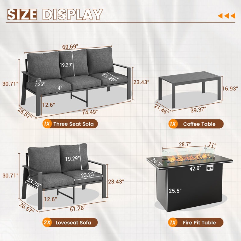Ensemble de conversation en aluminium 7 places avec table basse Oudoor, Oui, Gris